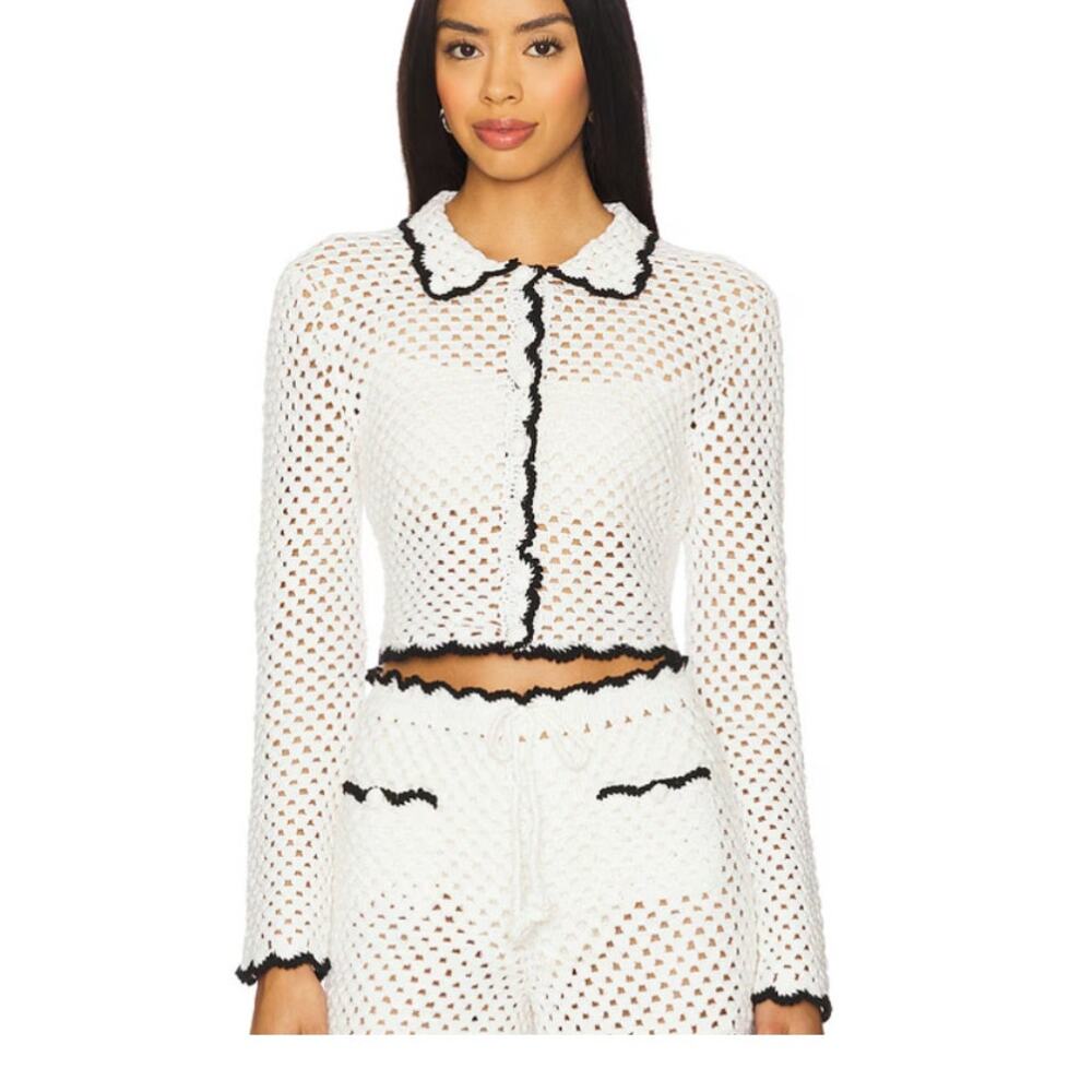 STONE COLD FOX Peter Pan collared crochet Button Down Knit Shirt Coquette Retro