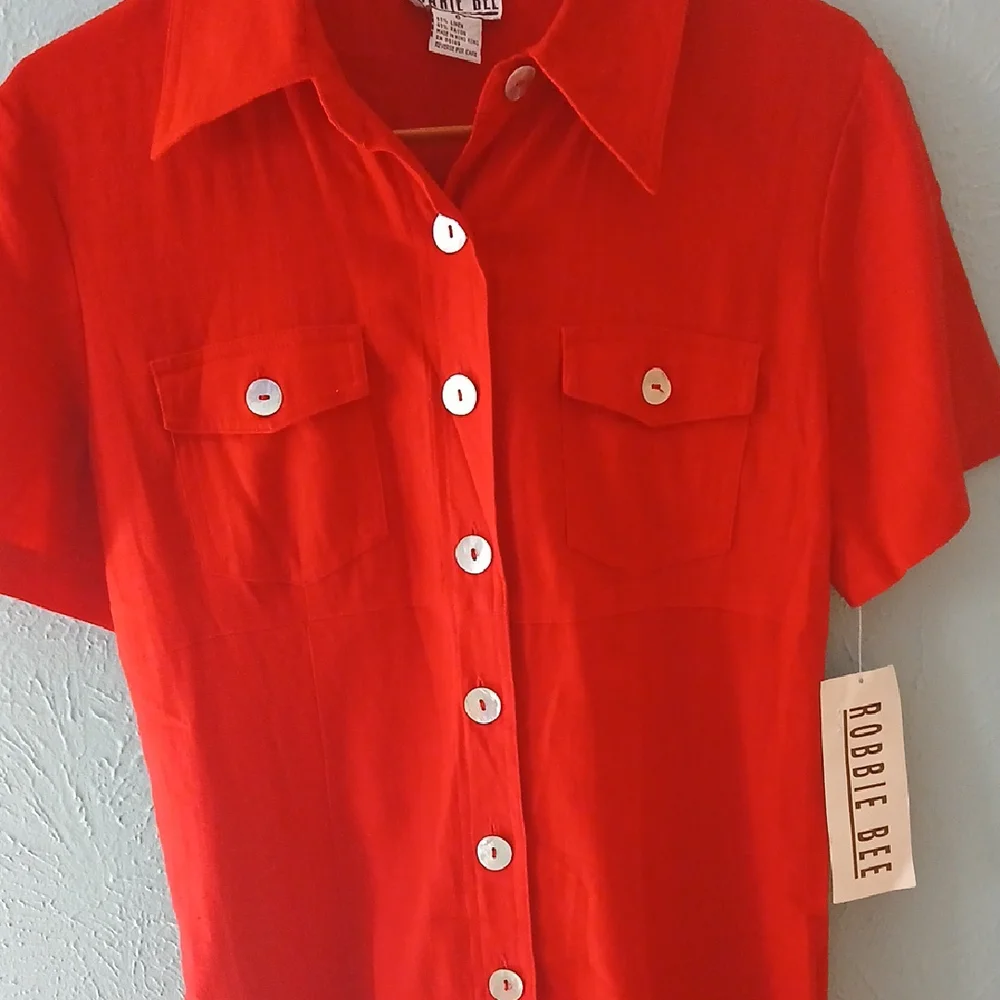 Robbie Bee Red Linen Blend Dress - Picture 3 of 6