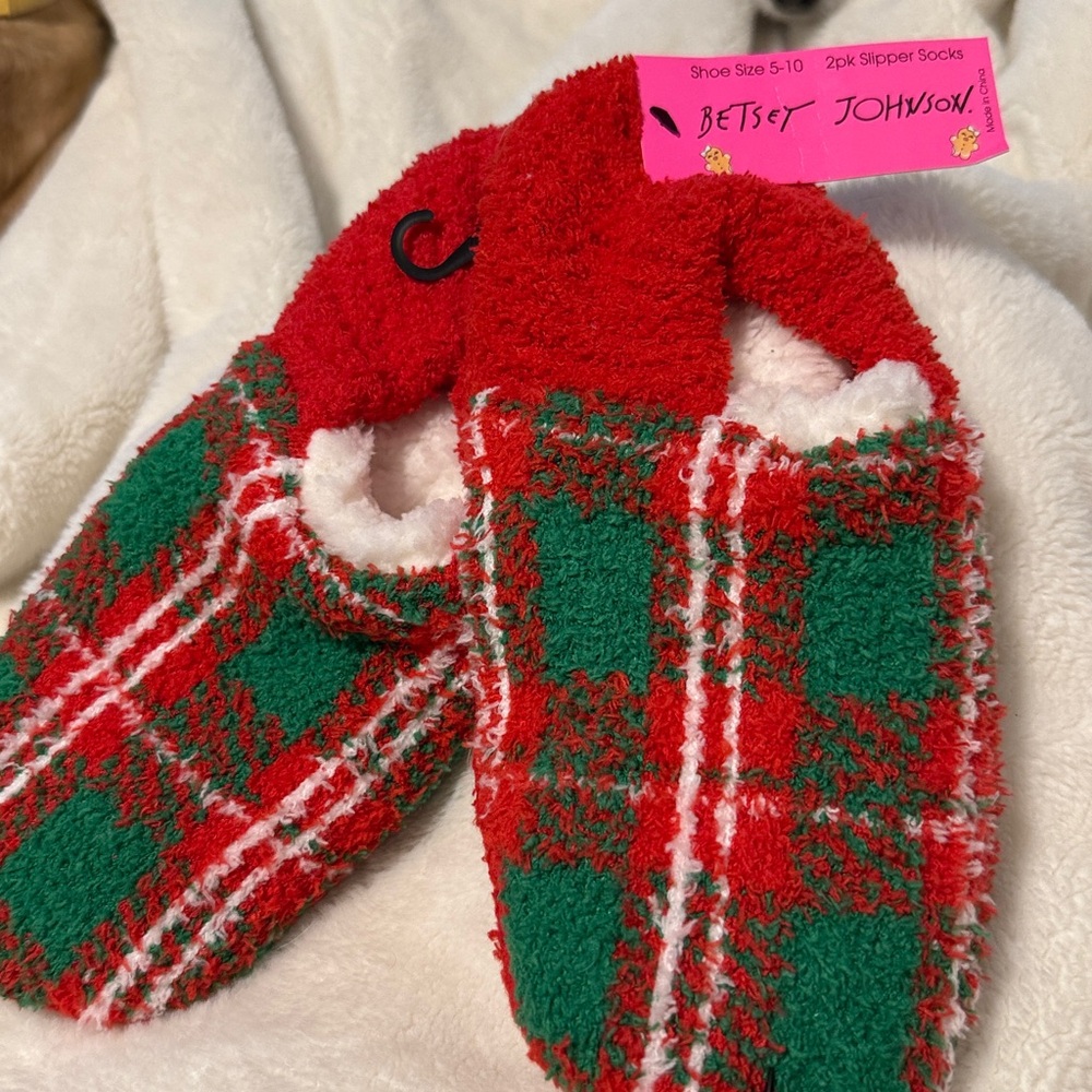 Betsey Johnson Festive Red and Green Slipper Socks