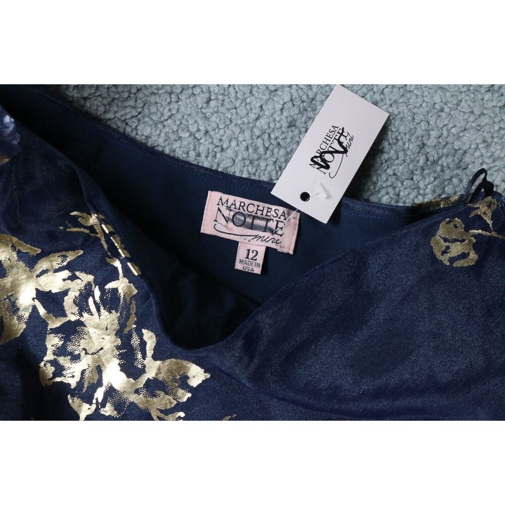 New Marchesa Notte Dress Girls 12 Blue Gold Floral One Shoulder Formal Lined USA - Picture 4 of 12