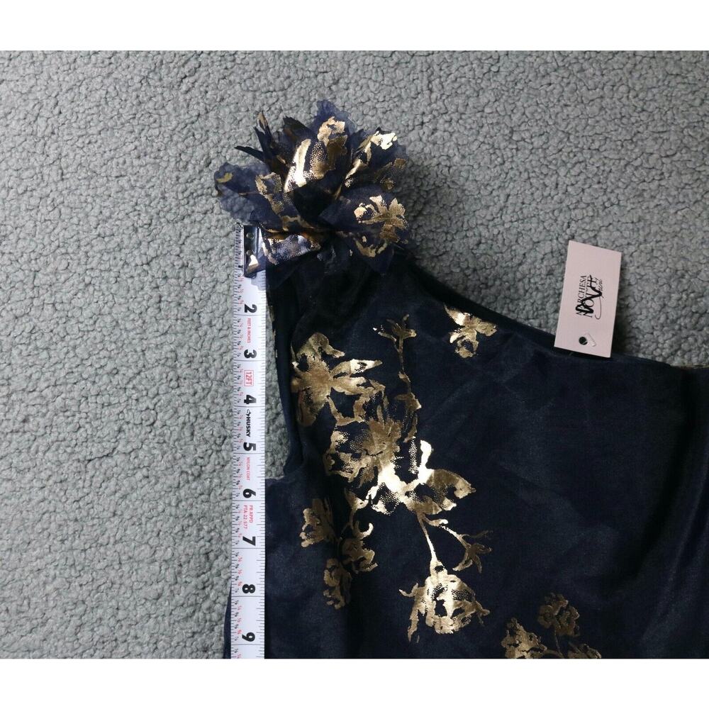 New Marchesa Notte Dress Girls 12 Blue Gold Floral One Shoulder Formal Lined USA - Picture 10 of 12