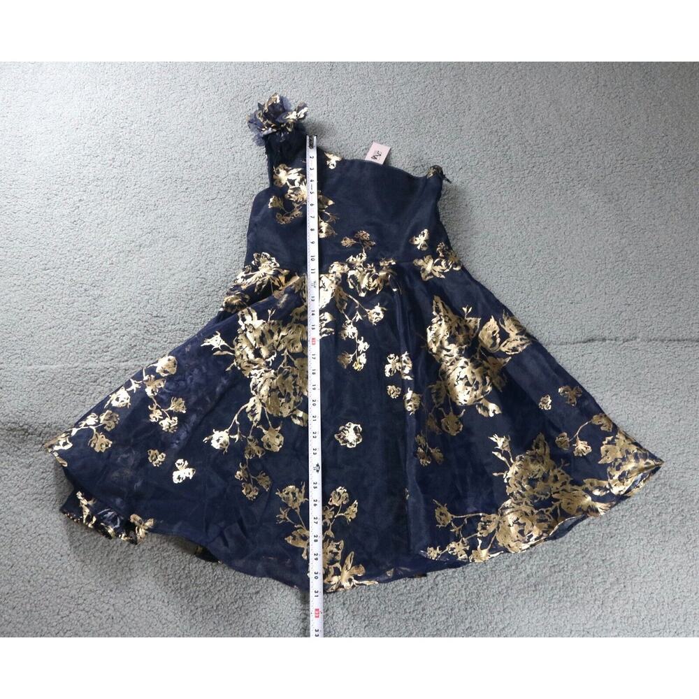 New Marchesa Notte Dress Girls 12 Blue Gold Floral One Shoulder Formal Lined USA - Picture 6 of 12
