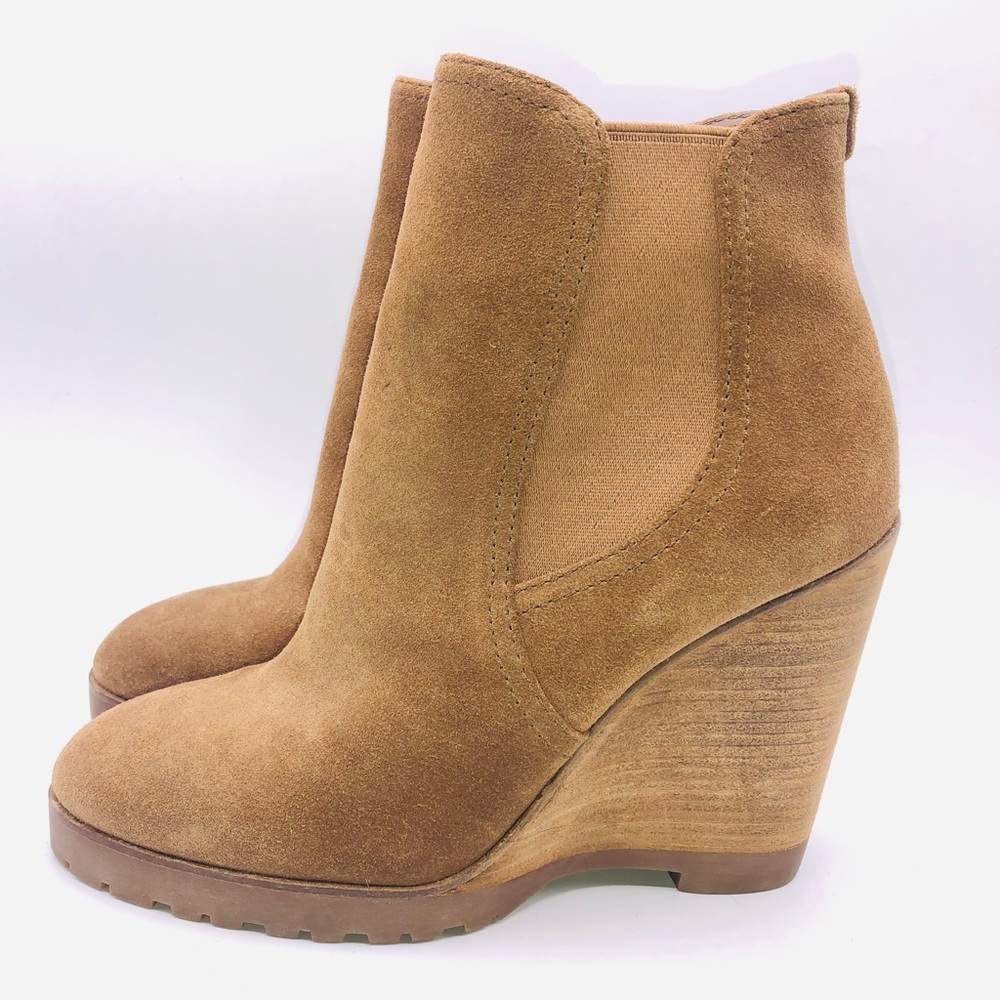 MICHAEL KORS Kendrick US 7.5M Brown Suede Lace Up Wedge Booties Ankle Boots