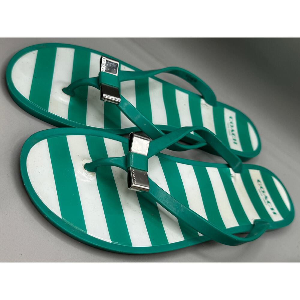 COACH Landon Green Stripe Flip Flop Sandals Shoes 8B