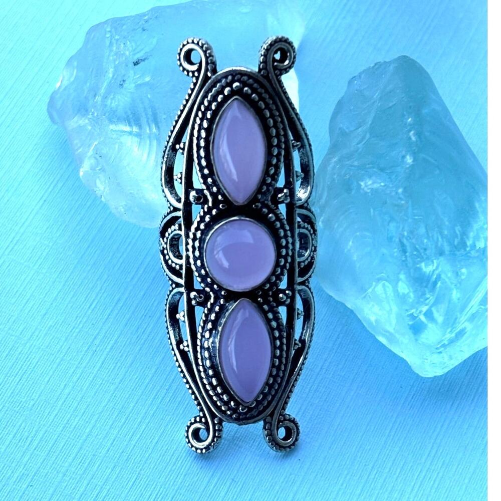 925 Sterling Rose Quartz Knuckle Ring Size 7