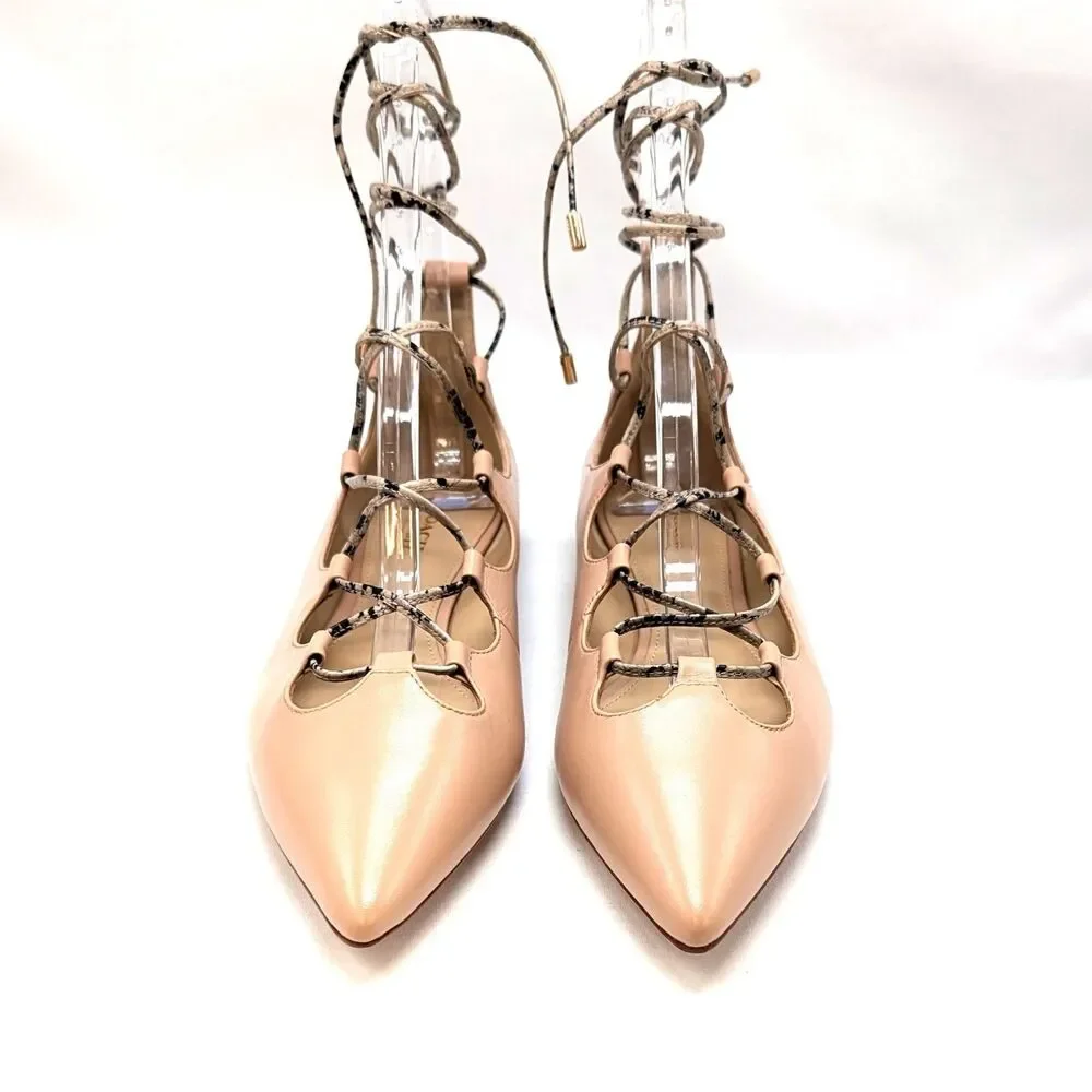 NEW Coach Justine Lace Up Ballet Flats Beige Pointy Toe Womens Size 9.5 w/ Box - Picture 3 of 10