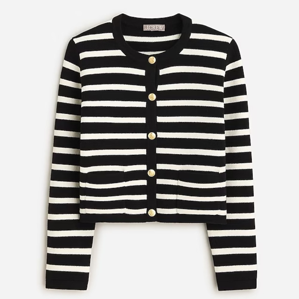 NWOT J. Crew Emilie Patch-pocket Sweater Lady Jacket In Black White Stripe NEW