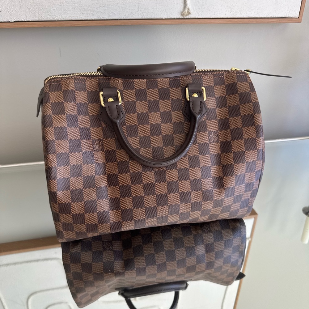 Louis Vuitton Brown Checkered Bag with Gold Buckle - Speedy NM