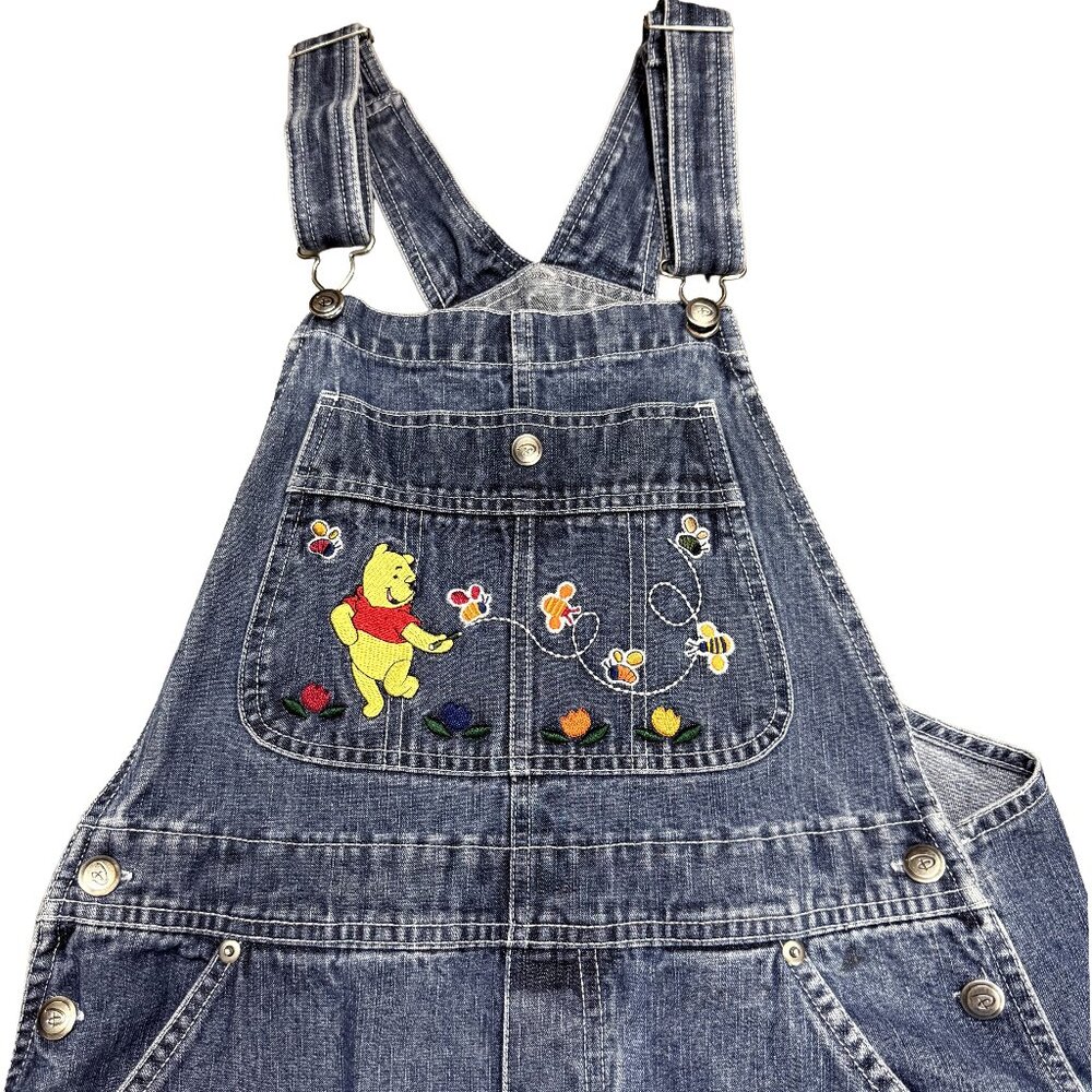 Vintage Disney Winnie Pooh Chasing Bumblebee’s Overalls Womens M Denim Jean Bib