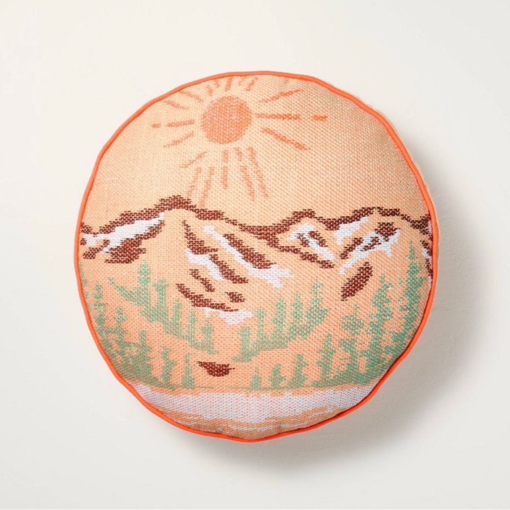 16" Embroidered Mountain Landscape Round Throw Pillow - Hearth & Hand Magnolia