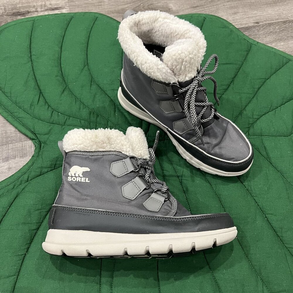 Sorel Womens 7 Explorer Carnival Winter Boots Waterproof Gray Quarry