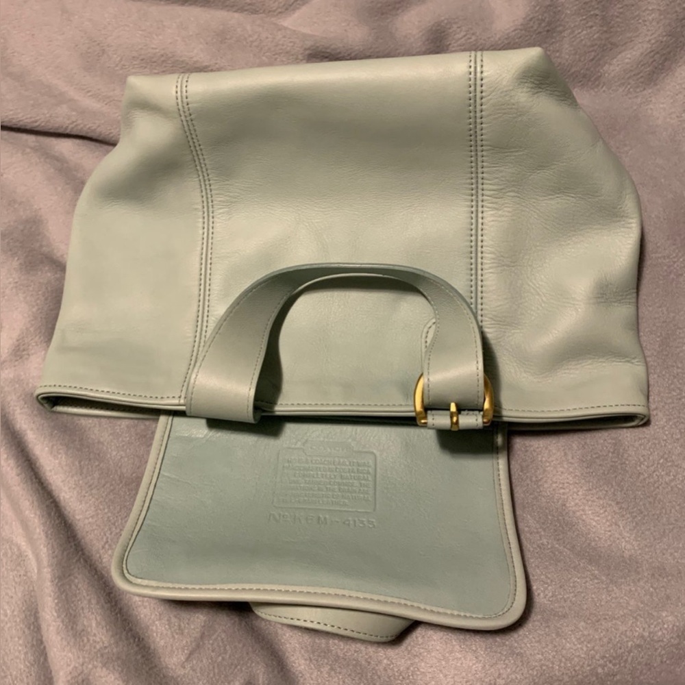 VTG NWOT Coach Waverly Tote Leather Handbag w/Zip-Top Closure Seafoam Green - Picture 7 of 14