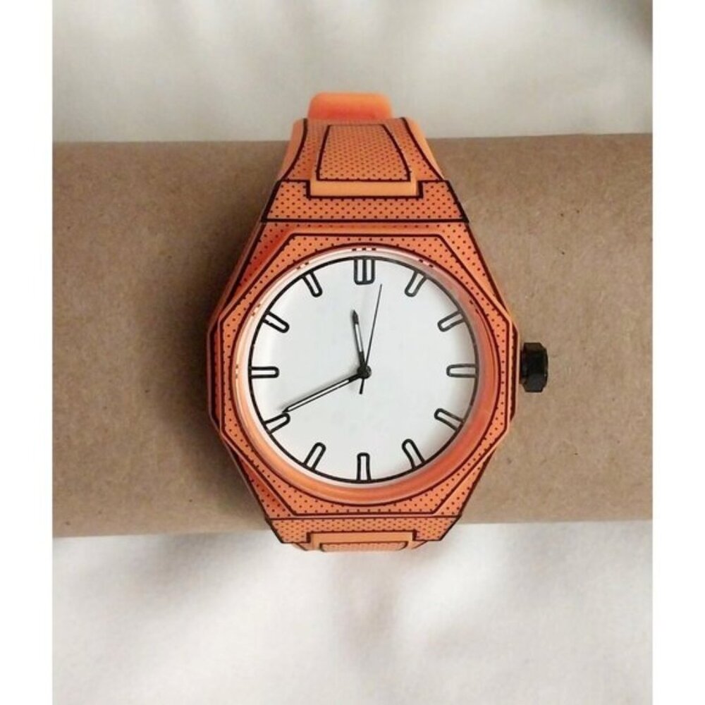Minimalist Cartoon Style Analog Men's Watch Orange New