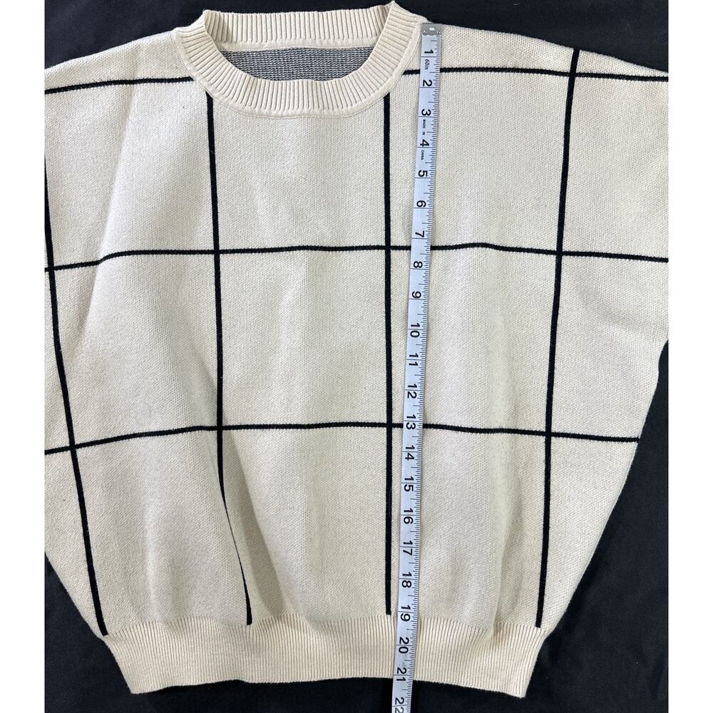 Chicwish Wool Blend Windowpane Grid Sweater Cream Black Boxy Pullover M/L - Picture 5 of 10