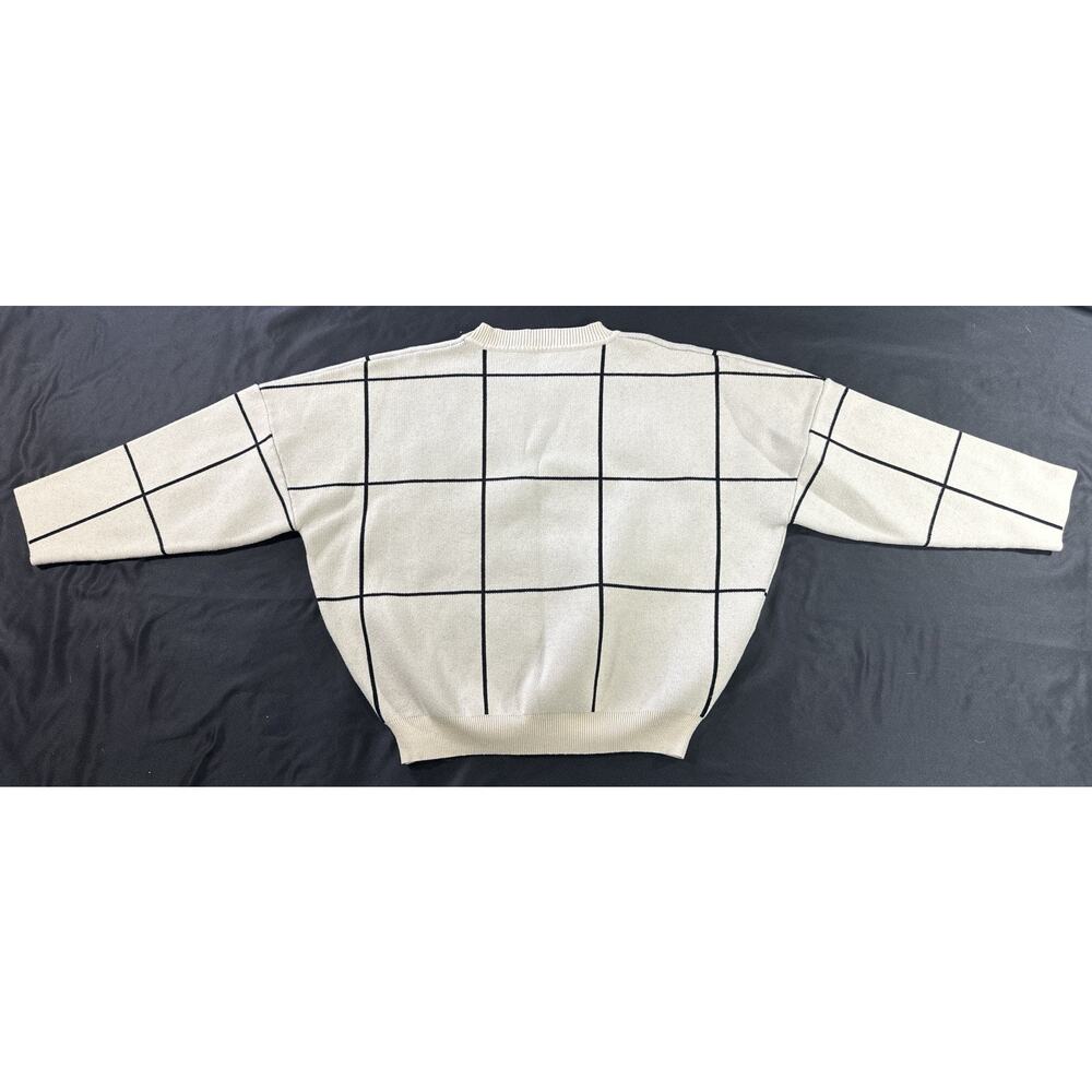 Chicwish Wool Blend Windowpane Grid Sweater Cream Black Boxy Pullover M/L - Picture 10 of 10