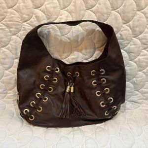 Michael Kors Dark Brown Leather Shoulder Bag with Tassel
