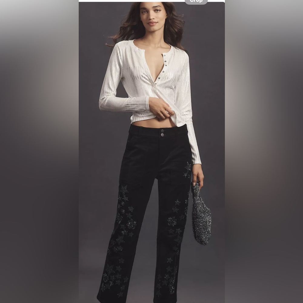 Anthropologie The Wanderer Relaxed PantsVelvety Decorative Edition BeadedStars