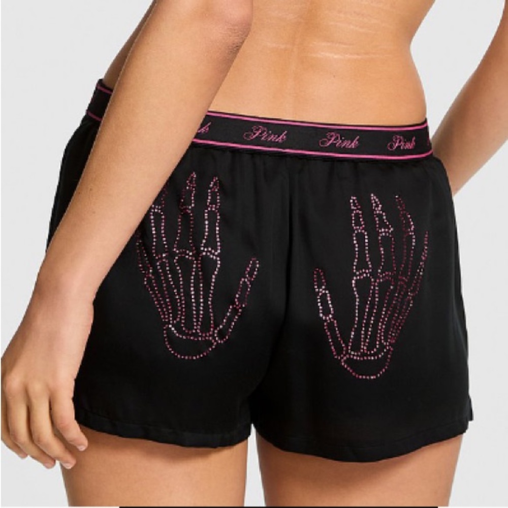 🔥VS Pink BLING skeleton hands silky sleep shorts pj lounge boxers sz XL NWT