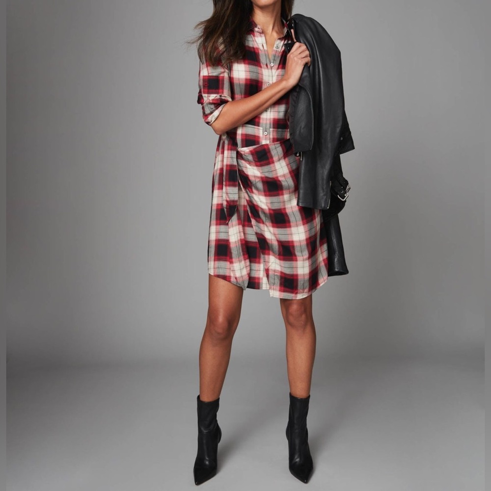 UNTUCKIt Plaid Rachel Wrap Dress in Red and Black Plaid, Size XS