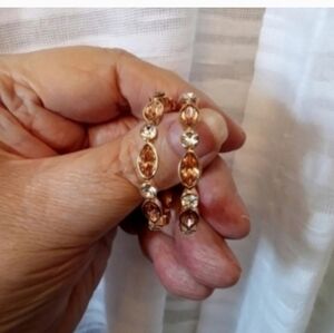 Amanda Blu NWT Elegant Women's Cubic Zirconia Gold Hoop Earrings Dressy Party