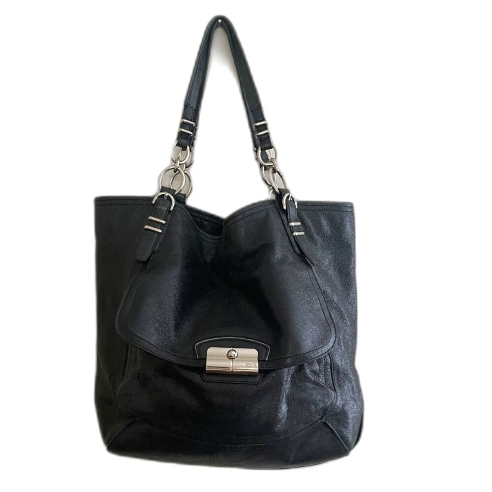 Coach Kristin Pinnacle Leather Tote F19385 Black Iridescent Shimmer Satchel Bag
