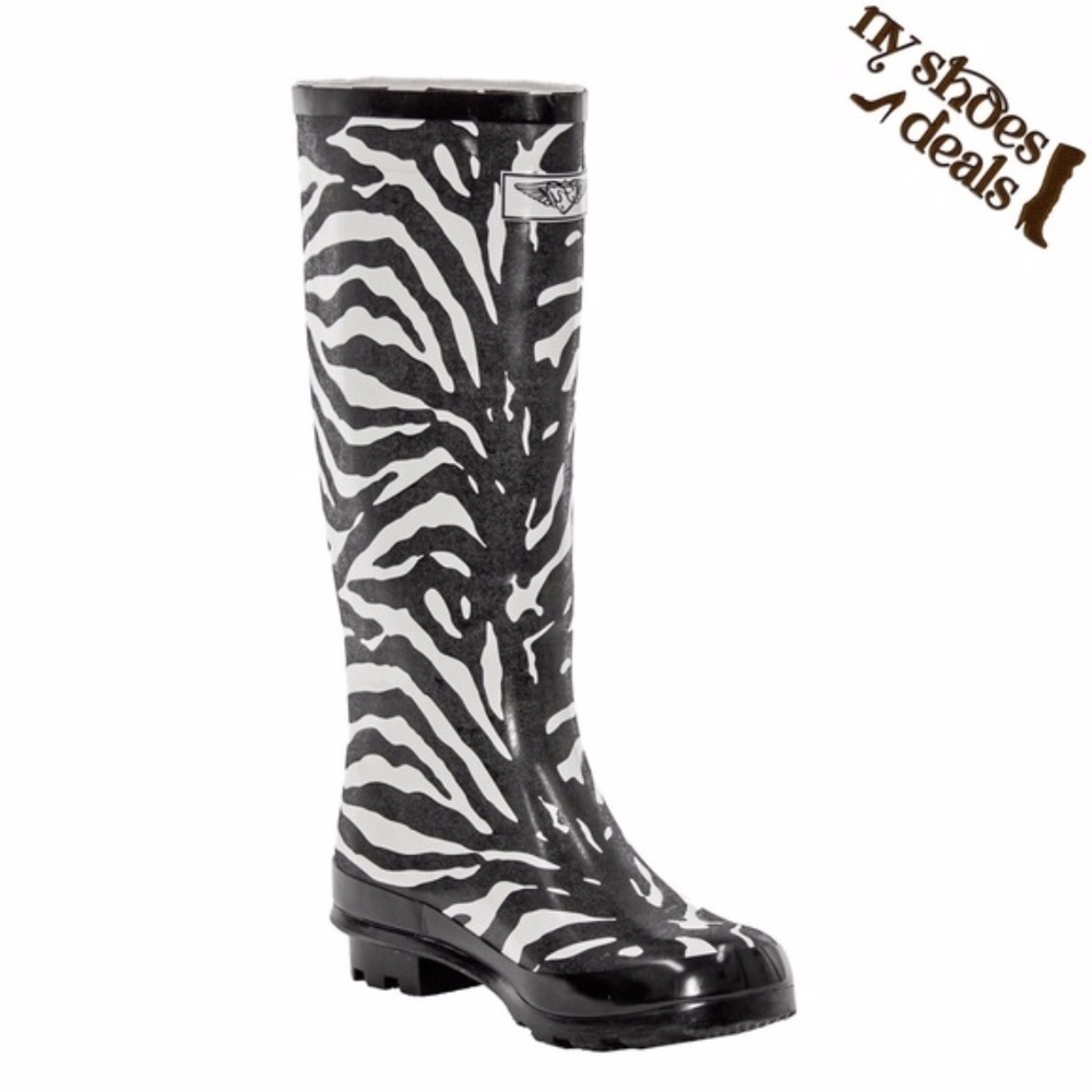 Rubber Rain Boots, Women's 14"  Wellies, Zebra Design Garden Rainboots, NEW