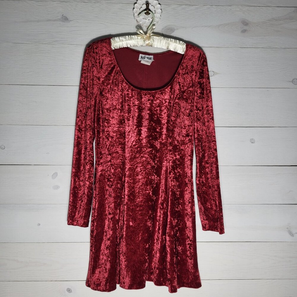 Vintage Dress Crushed Velvet Velour  Burgundy Whimsigoth Grunge 90's Y2K