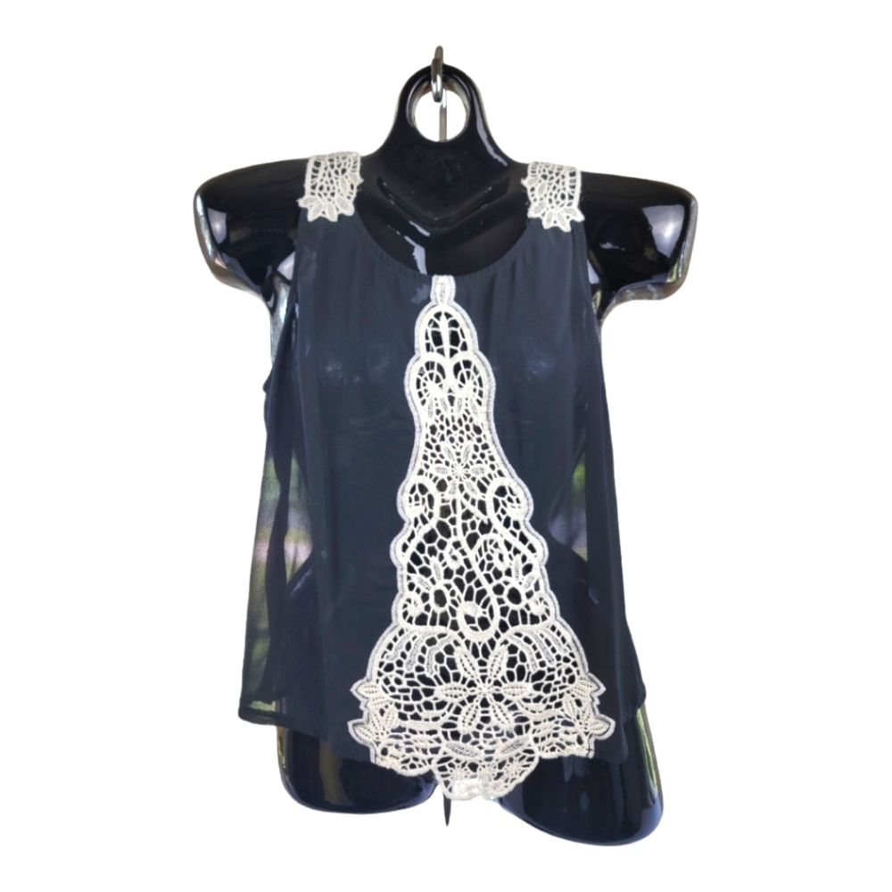 AKIRA Chicago Red‎ Label Sheer Black Tank with Lace