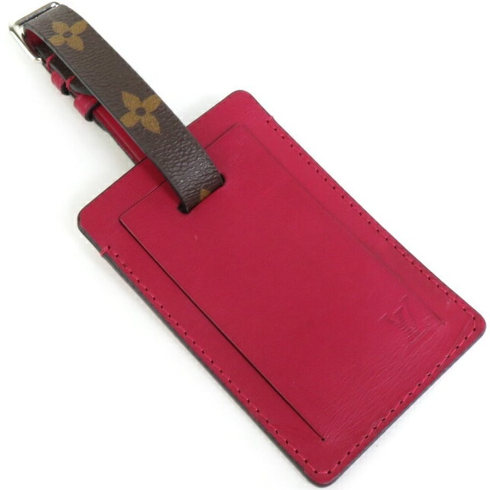 LOUIS VUITTON Name Tag Leather/Monogram Canvas Burgundy/Brown
