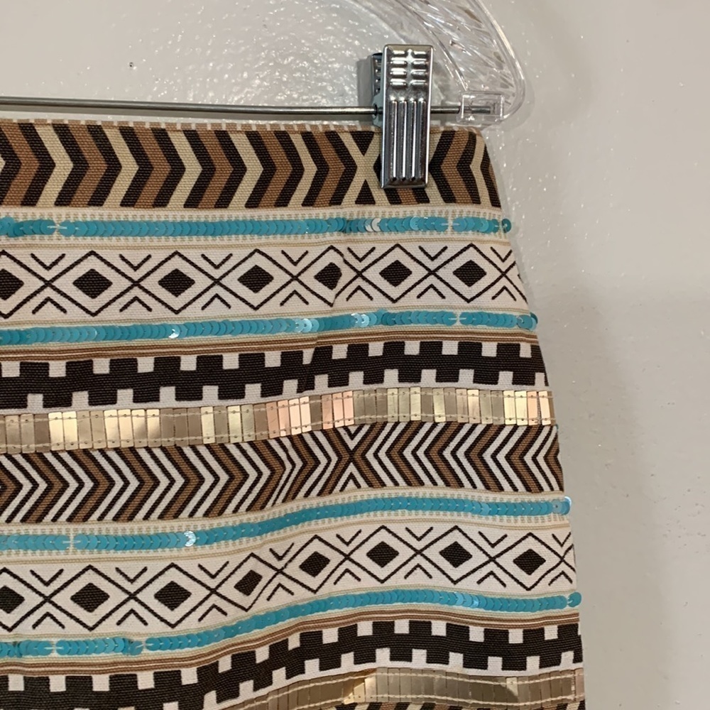 Unbranded Striped Beaded Sequin Embellished Southwestern Mini Skirt Size M