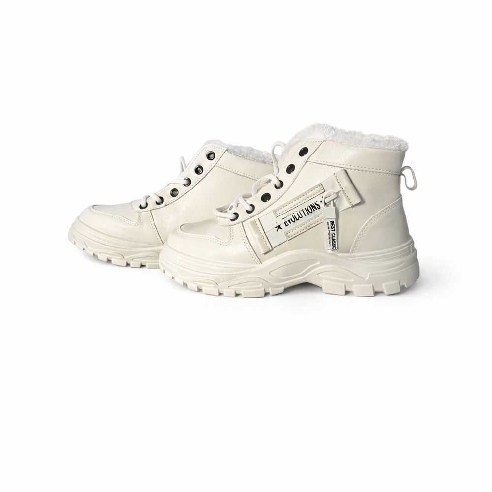 White Chunky High Top Sneakers Women’s 6.5 Plush Lined Winter Streetwear Shoes