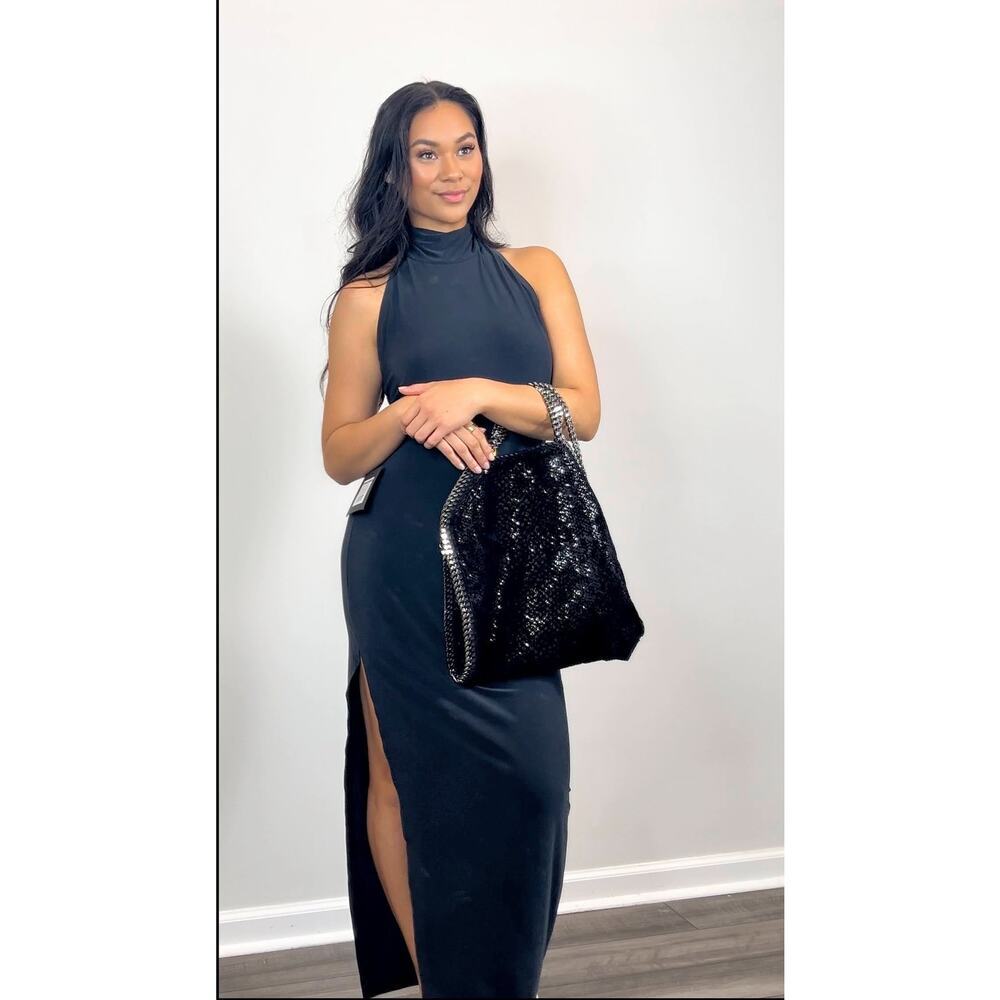STELLA MCCARTNEY Sequin Small Flabella Tote in Black/Silver Chain Strap Elegant - Picture 2 of 6