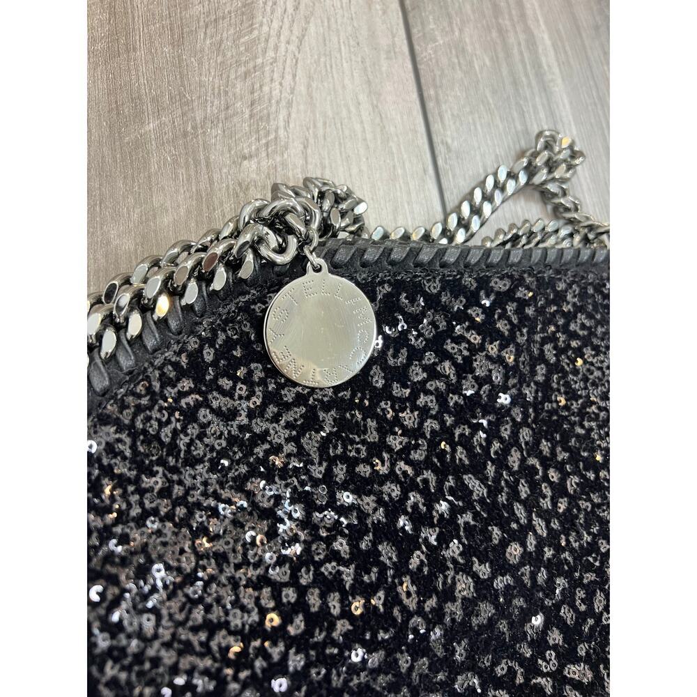 STELLA MCCARTNEY Sequin Small Flabella Tote in Black/Silver Chain Strap Elegant - Picture 4 of 6