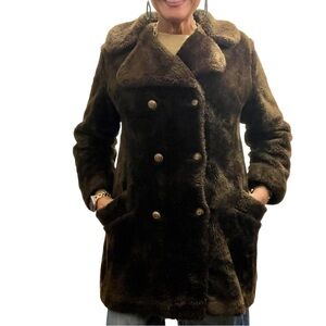 Vintage 60's Avon Chocolate Teddy Retro Mod Faux Fur Double Breasted Cozy Coat