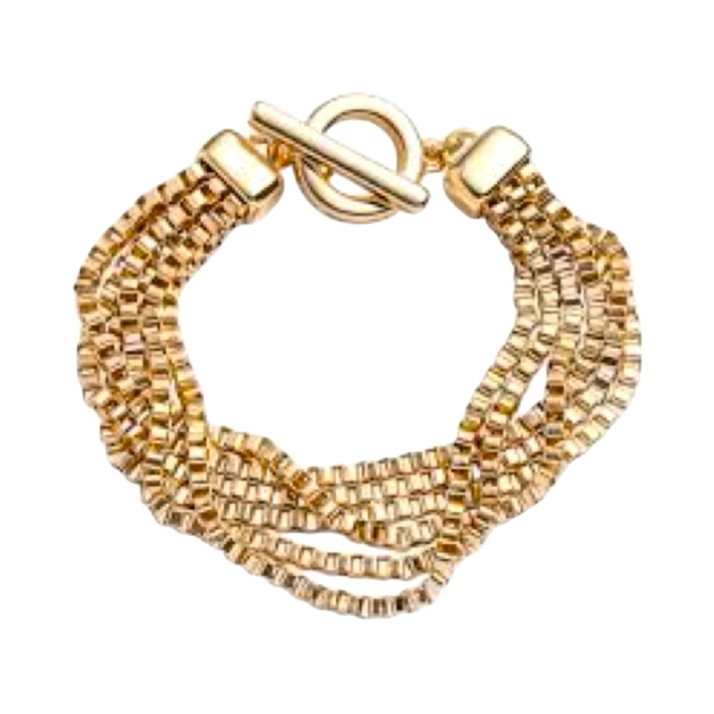 NWT Anne Klein Gold-Tone Multi-Row Chain Toggle Bracelet In Metallic Gold