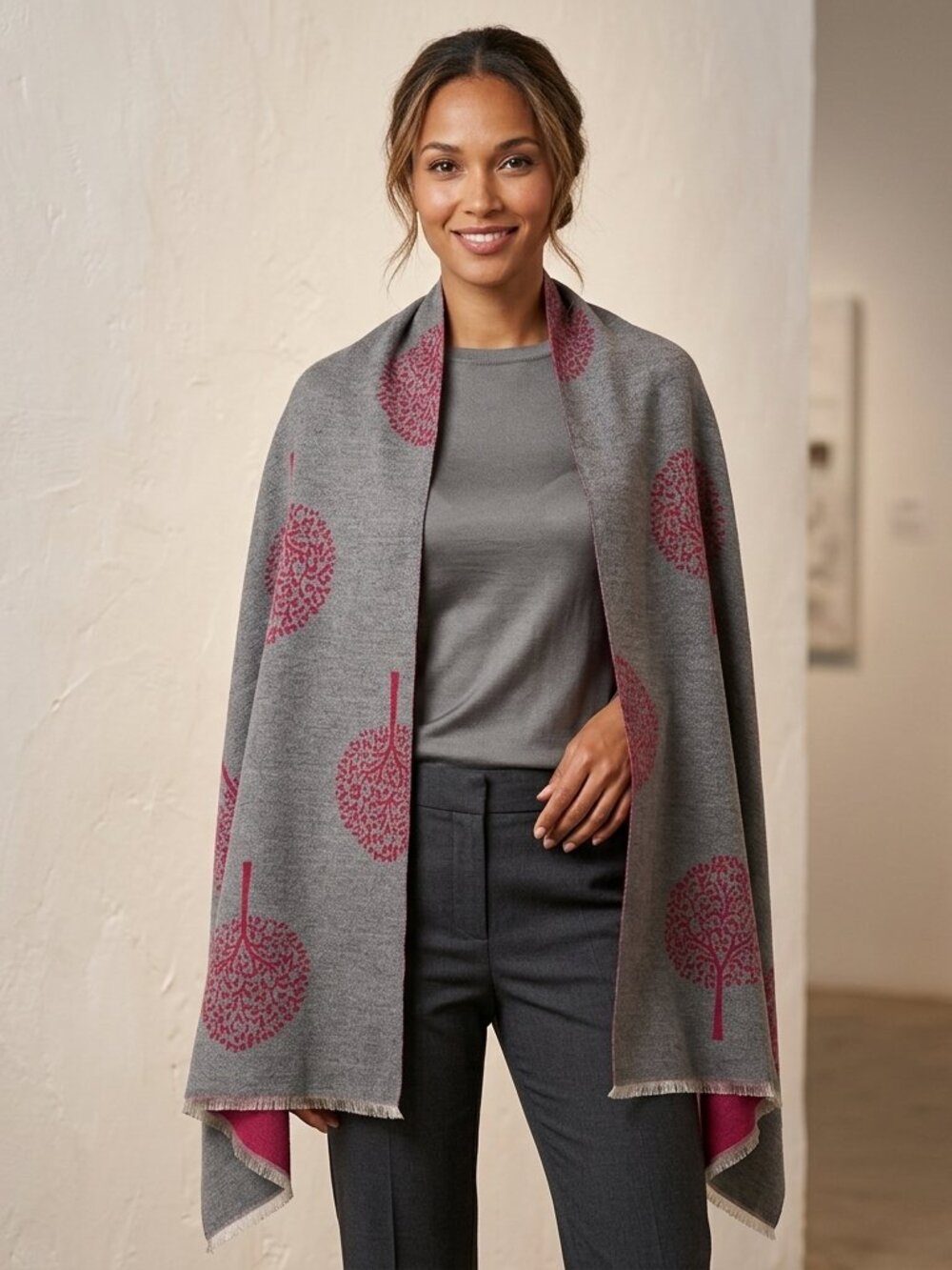 House of Juniper Tree Motif Soft Weave Scarf Stole OS