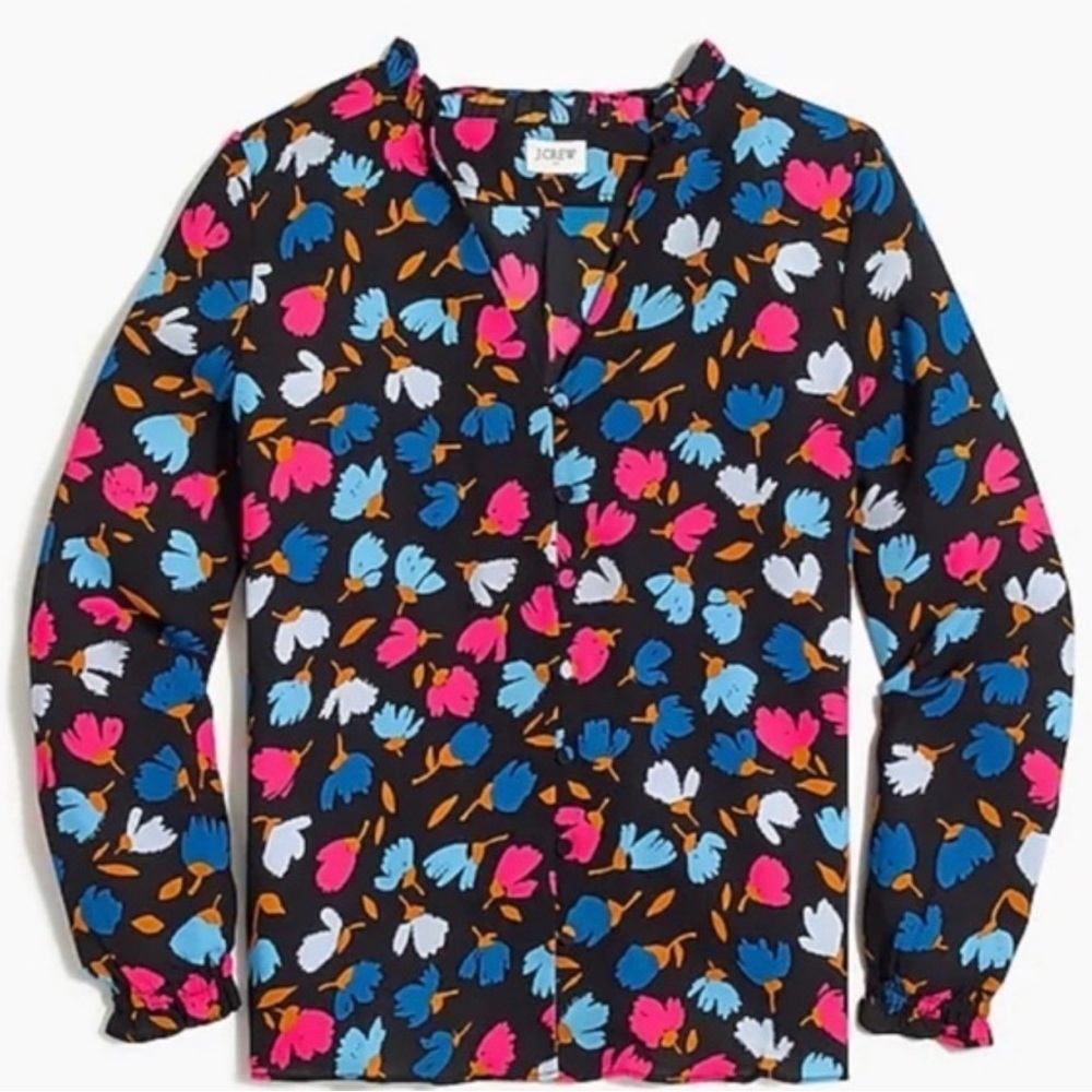 J. Crew Women's Colorful Floral Blouse - Black, Blue, Pink