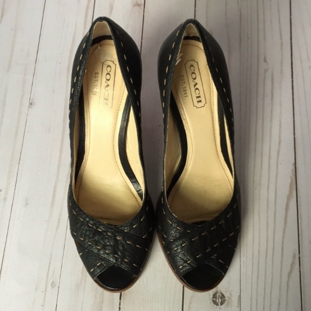 Coach Black Woven Peep-Toe Heels