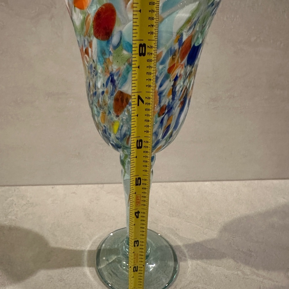 Hand Blown MEXICAN colorful WINE Glass Water GOBLET 8.5” - Picture 5 of 6