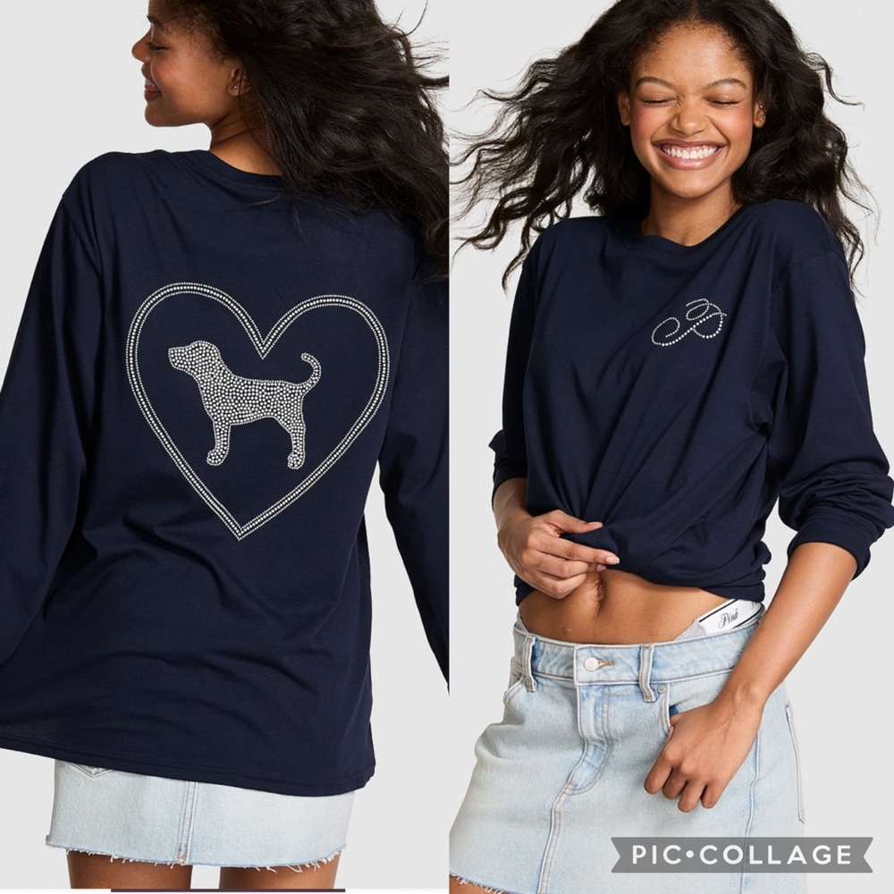 PINK Victoria's Secret Navy Dog Heart Shirt