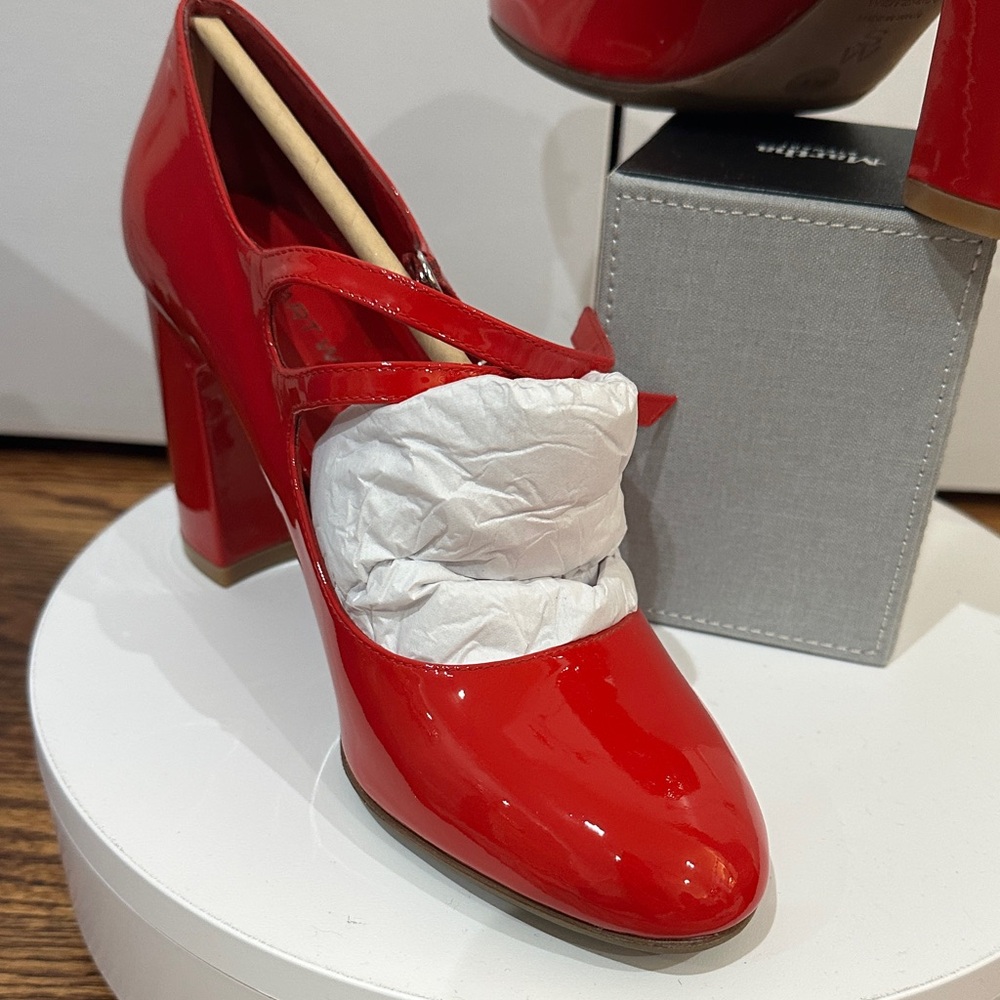 NWT Stuart Weitzman Mary Jane Posh 85 Patent Leather Cherry Red Heels Size 8.5 - Picture 6 of 16