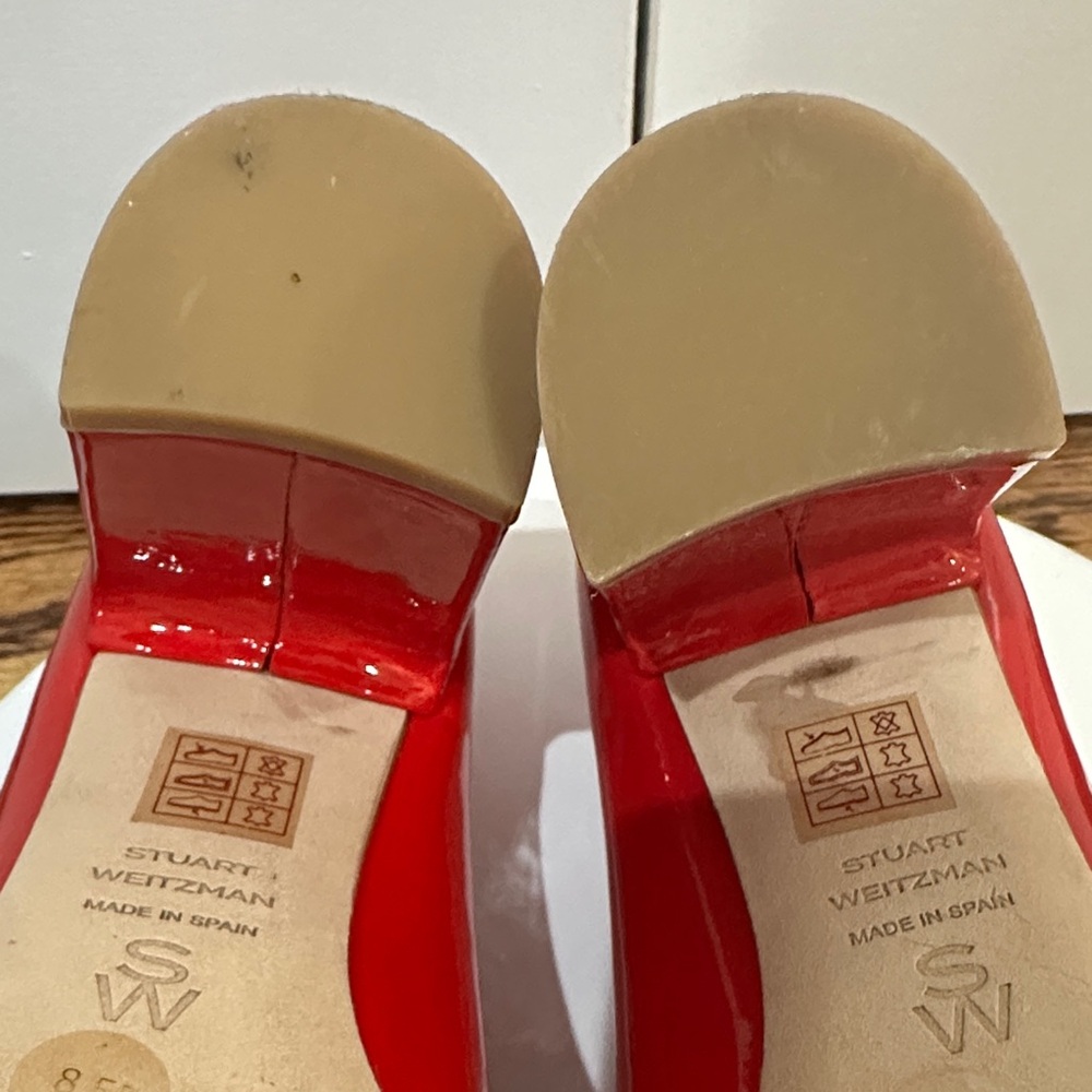 NWT Stuart Weitzman Mary Jane Posh 85 Patent Leather Cherry Red Heels Size 8.5 - Picture 11 of 16