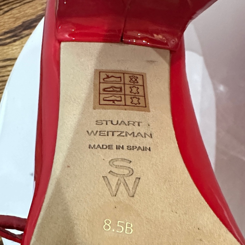 NWT Stuart Weitzman Mary Jane Posh 85 Patent Leather Cherry Red Heels Size 8.5 - Picture 13 of 16