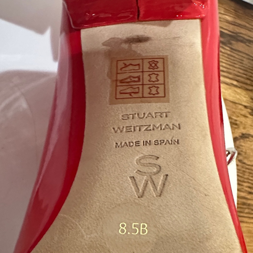 NWT Stuart Weitzman Mary Jane Posh 85 Patent Leather Cherry Red Heels Size 8.5 - Picture 14 of 16