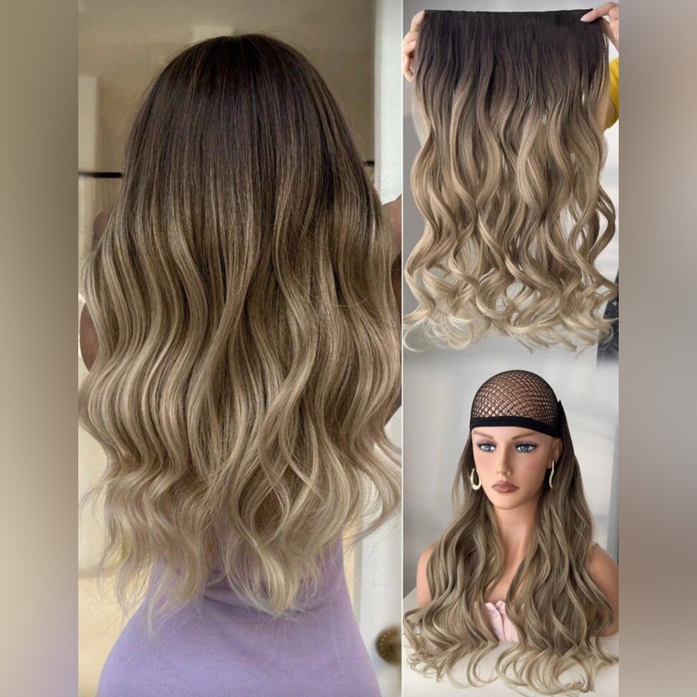 24 In One Piece  U Shape Clip In Wavy Extensions Balayage hair Style - dark root