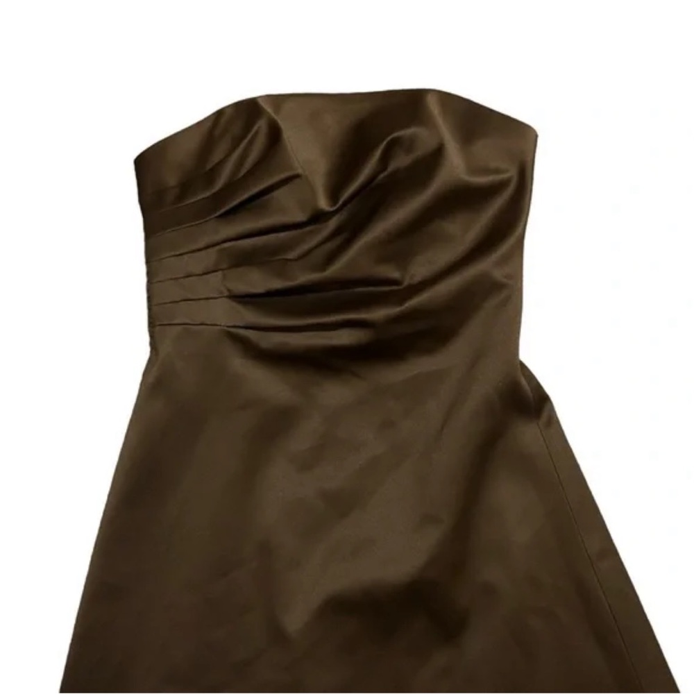 JS BOUTIQUE Brown Satin Strapless A-Line Midi Dress 2 - Picture 2 of 12