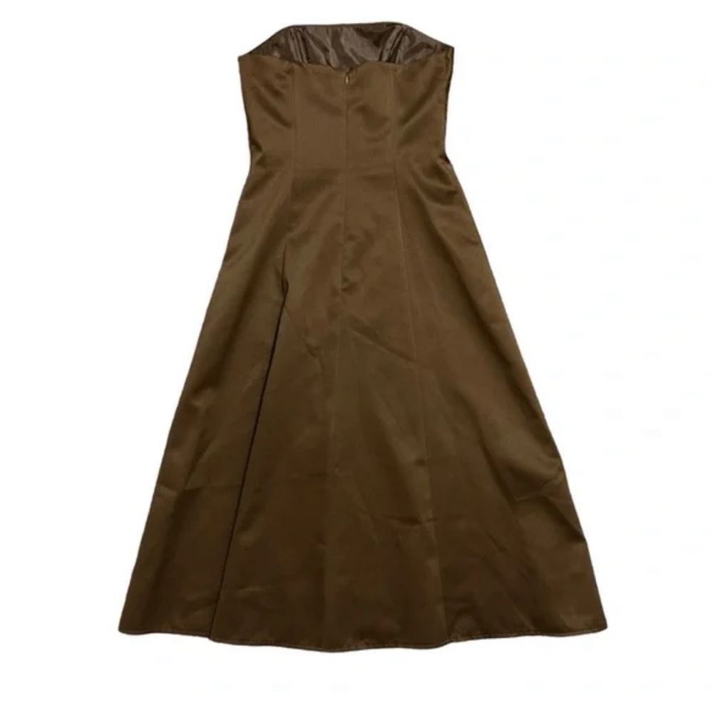 JS BOUTIQUE Brown Satin Strapless A-Line Midi Dress 2 - Picture 4 of 12