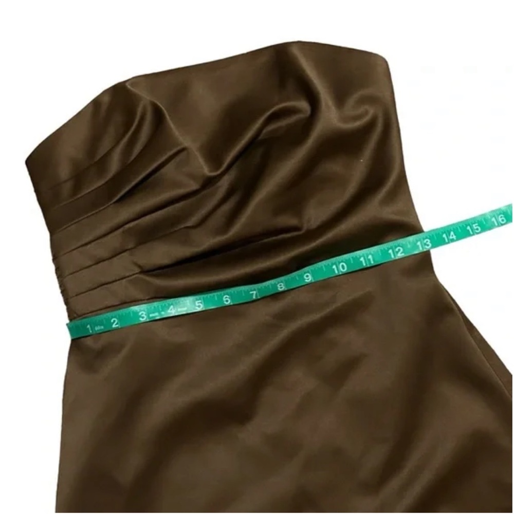 JS BOUTIQUE Brown Satin Strapless A-Line Midi Dress 2 - Picture 8 of 12
