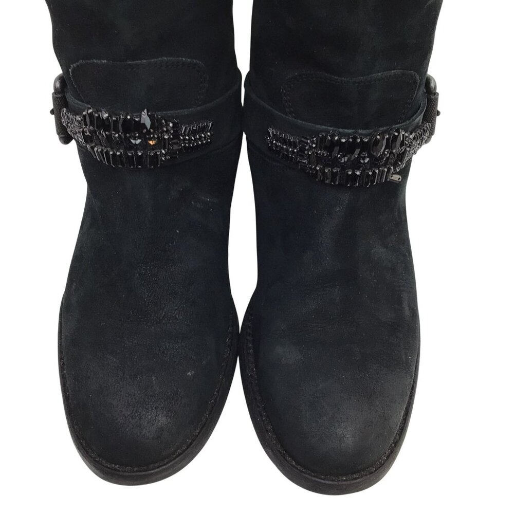 Vera Wang Lavender Uma Embellished Combat Moto Leather Mid-Calf Boots Womens 9.5 - Picture 6 of 14