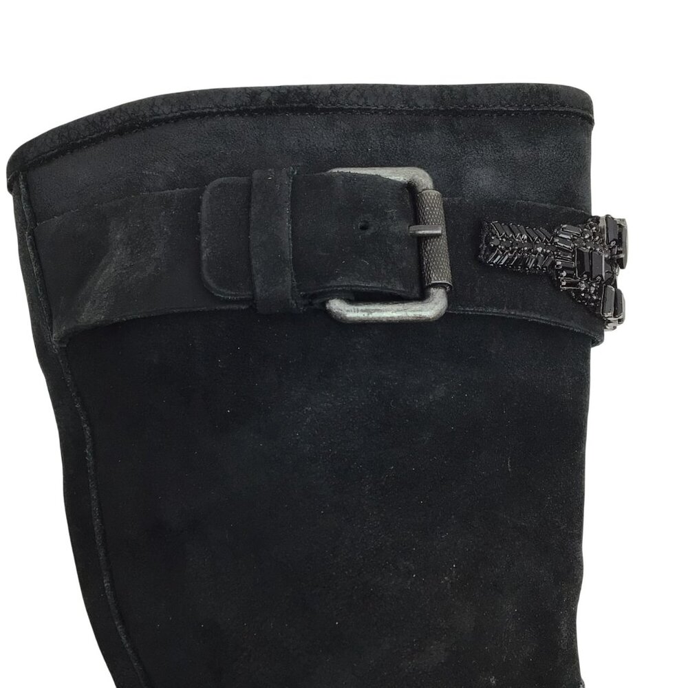 Vera Wang Lavender Uma Embellished Combat Moto Leather Mid-Calf Boots Womens 9.5 - Picture 8 of 14